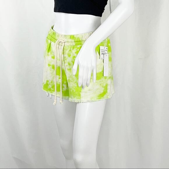 Abound Green Tie-Dye Drawstring Elastic Waist Pull On Raw Hem Cotton Shorts SzL - Picture 6 of 12